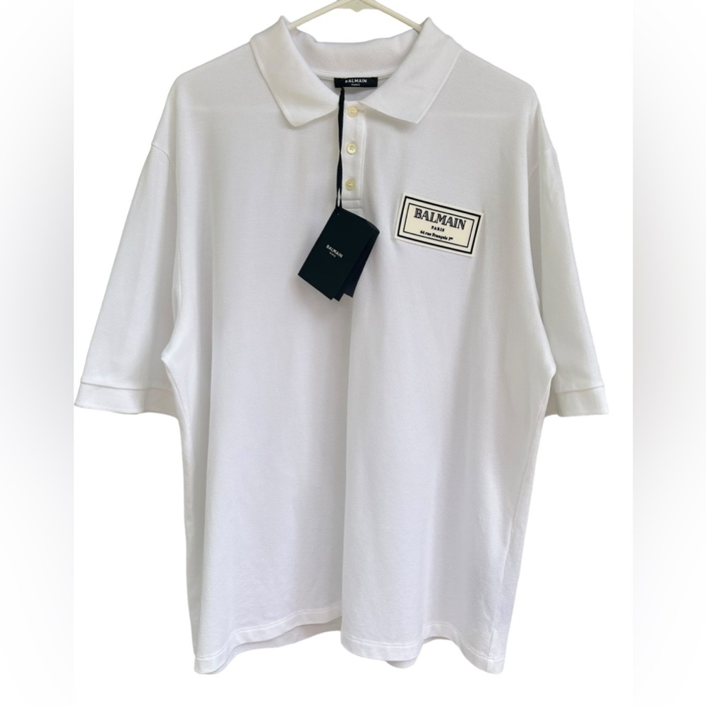 Balmain Paris Short Sleeve Pique Polo Men's Size XXL White Lightweight Collared